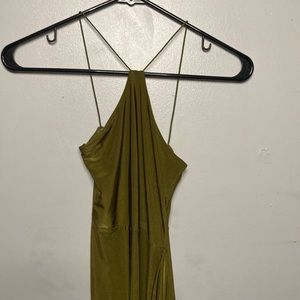 Olive green cross cross strapped midi- dress.